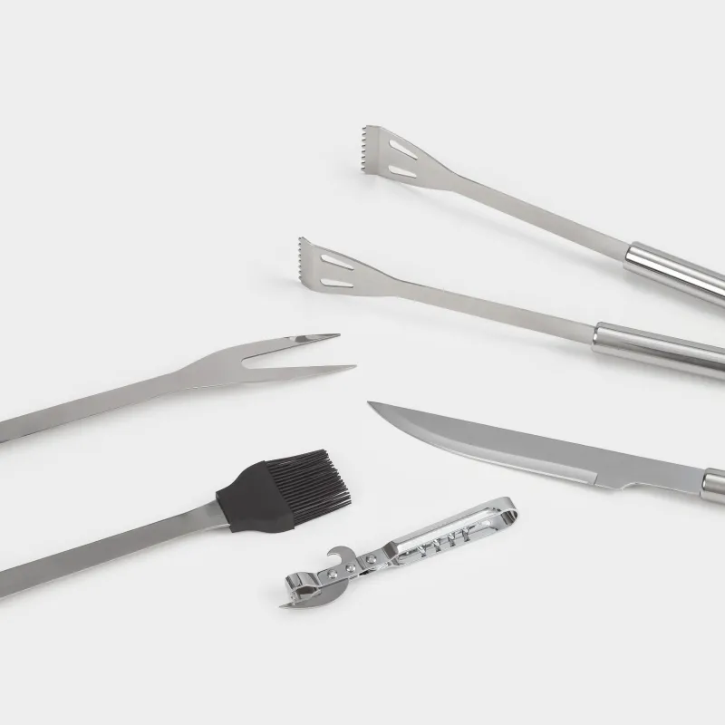 Барбекюге арналған жиынтық, 5 зат, матадан жасалған қорапта, болат/силикон/эко-былғары, BBQ, image-2