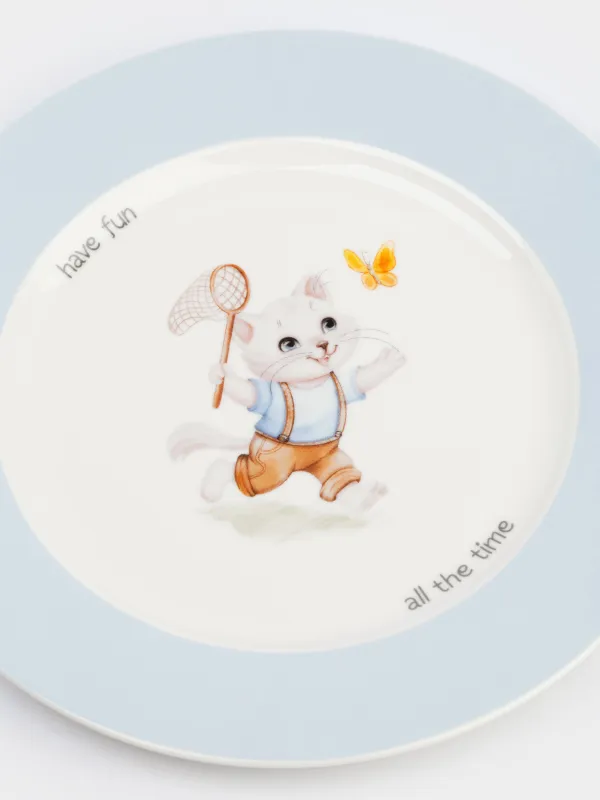 Тіскебасар тәрелкесі, балаларға арналған, 19 см, фарфор N, ақ және сарғылт-қоңыр, мысық пен көбелек, Ideas life, image-3