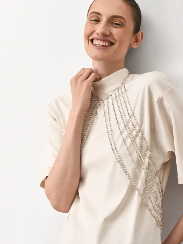 Украшение, 49 см, металл/стразы, серебристое, Топ из кристаллов, Jewelry crystal, image-0