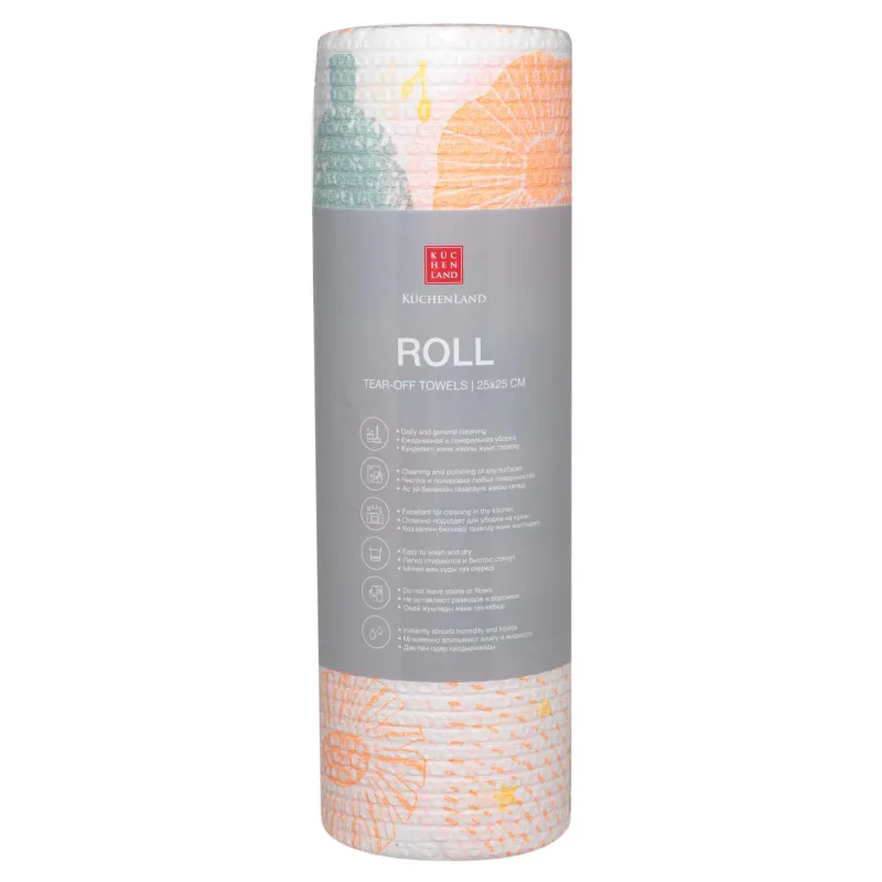 Полотенца рулонные, 25х25 см, 50 шт, целлюлоза, белые, Цветы, Roll, image-0