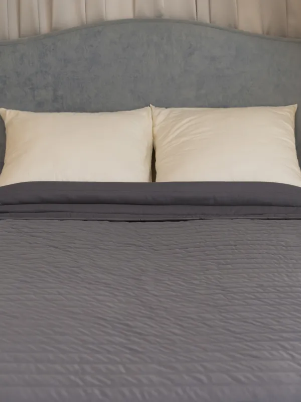 Төсек жапқыш, 220х240 см, сырылған, барқыт/микрофибра, сұр, Stitch velvet, image-1