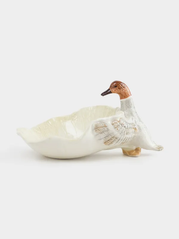 Блюдо глубокое, 20х14х3 см, керамика D, бело-серое, Утка и лист, Duck, image-1