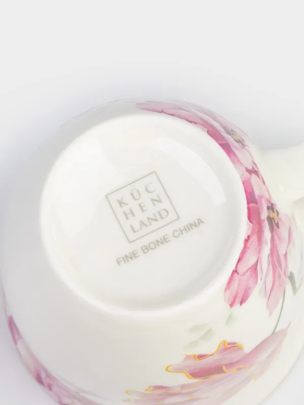 Саптыаяқ, 350 мл, фарфор F, ақ, алтын жиегі бар, Үлкен гүл, Bloome, image-4