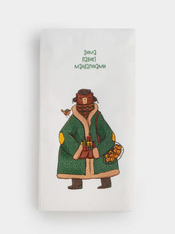 Қағаз майлықтар, 33х33 см, 20 дана, төртбұрышты, ақ, Пальто киген аю, Bear, image-0