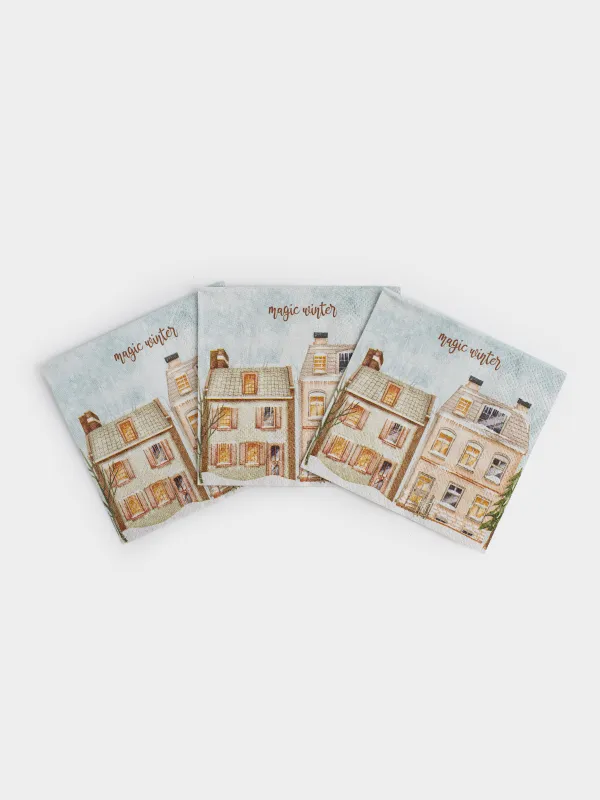 Қағаз майлықтар, 21х21 см, 20 дана, төртбұрышты, ақ, Үйлер, House built, image-2