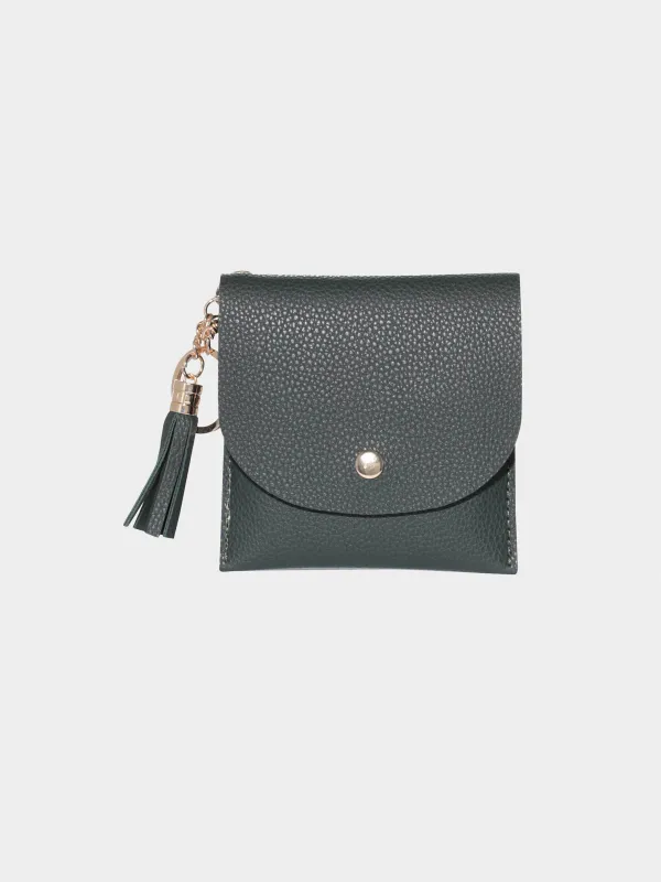 Кошелек женский, 10х10 см, на кнопке, с кисточкой, полиуретан, зеленый, Memo, image-0