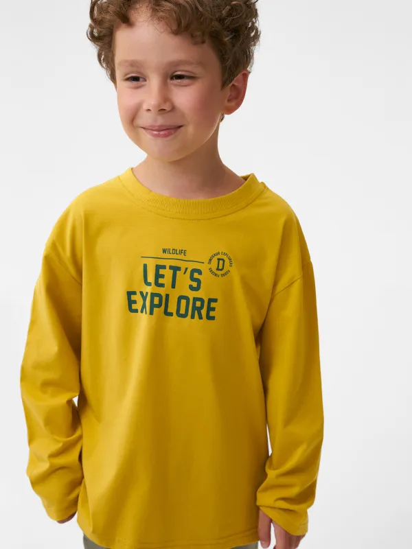 Лонгслив детский, для мальчиков, хлопок/спандекс, горчичный, Carson, image-0