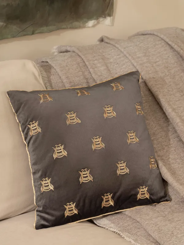 Сәндік жастық, 45х45, барқыт, сұр, Аралар, Honey, image-8