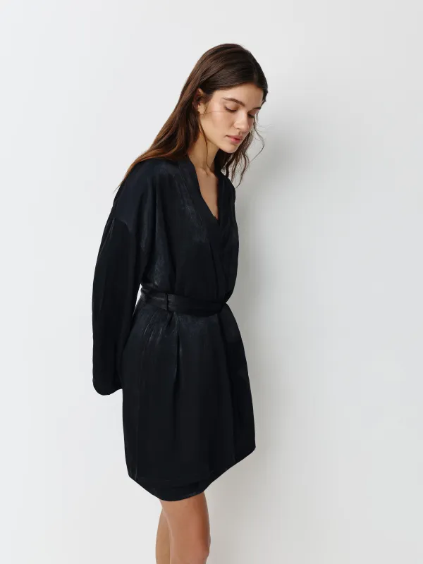 Әйелдерге арналған кимоно халат, үйге арналған, өлшемі S, ұзын жеңді, полиэстер, қара, Marlina, image-3