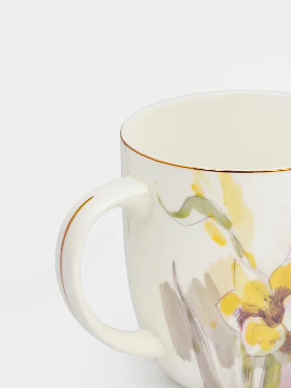 Саптыаяқ, 370 мл, 2 дана, фарфор F, ақ, алтын жиектері бар, Көктемгі гүлдер, Bloome, image-3