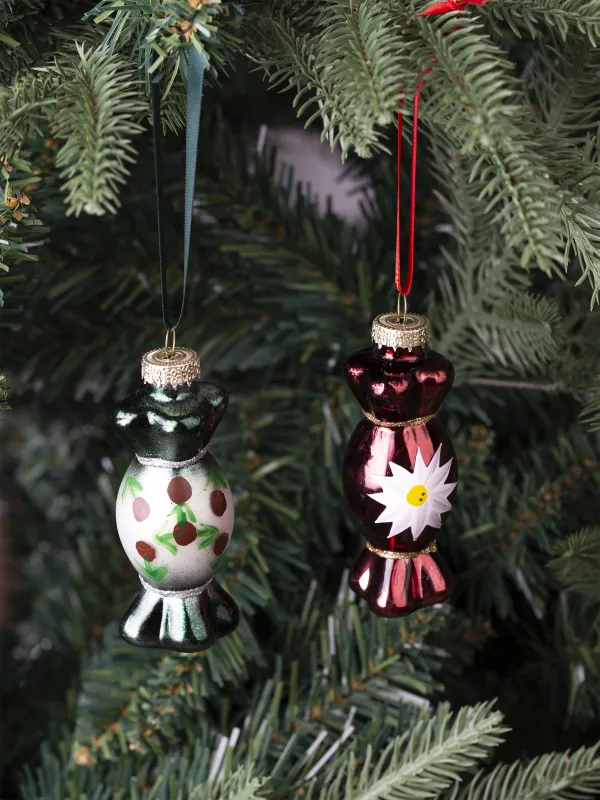 Шырша ойыншықтарының жиынтығы, 6 см, 2 дана, шыны, Кәмпит, Figure christmas, image-3