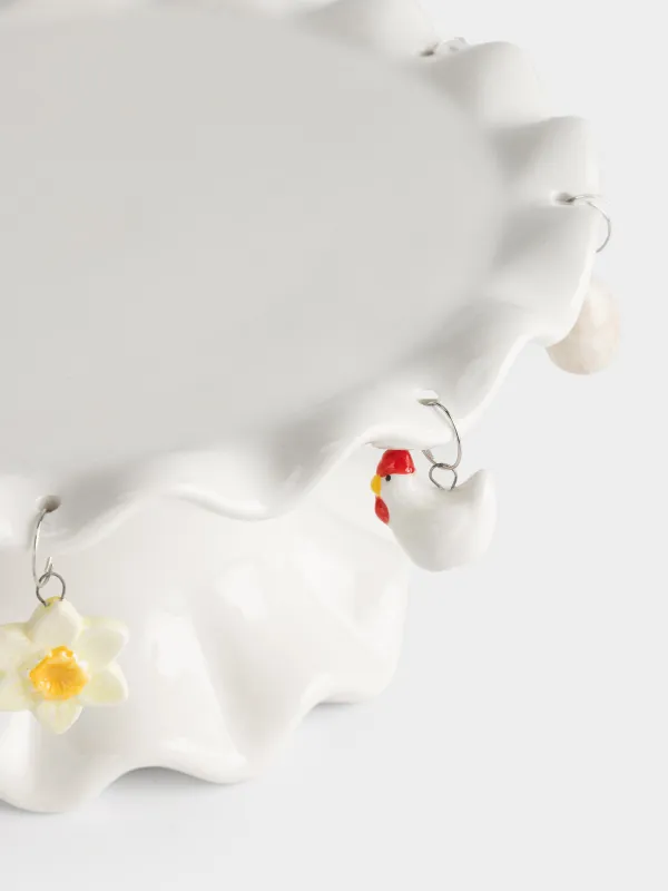 Блюдо на ножке, 22х9 см, с подвесками, керамика D, молочное, Пасхальный микс, Natural Easter, image-2