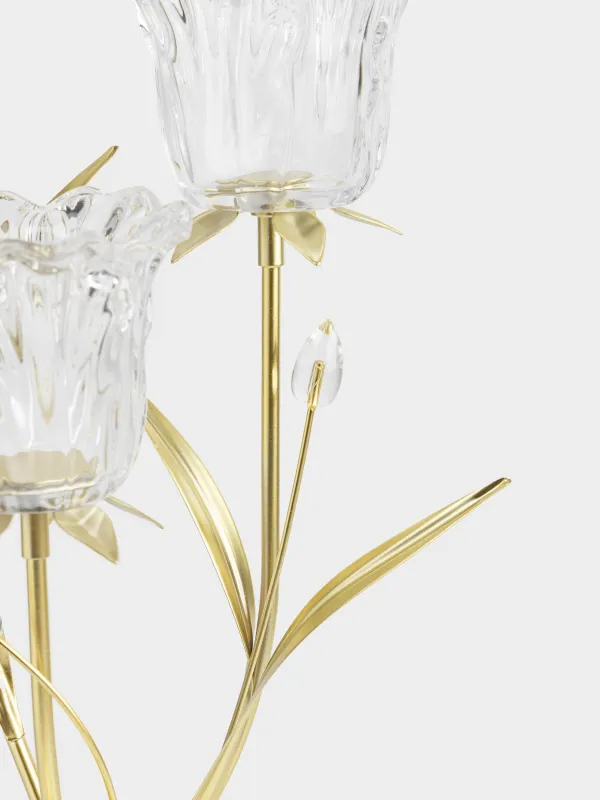 Шам ұстағыш, 45 см, 3 шай шамы, шыны / металл, алтын, Гүлдер, фантастикалық гүлдер, image-1