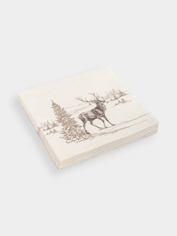 Қағаз майлықтар, 33х33 см, 20 дана, төртбұрышты, сарғылт-қоңыр, Қысқы ормандағы бұғы, Silver forest, image-1