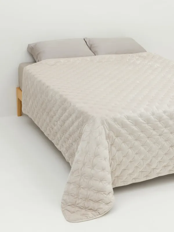 Төсек жапқыш, 220х240 см, сырылған, барқыт/микрофибра, сүт түстес, Сызықтар, Stitch velvet, image-0