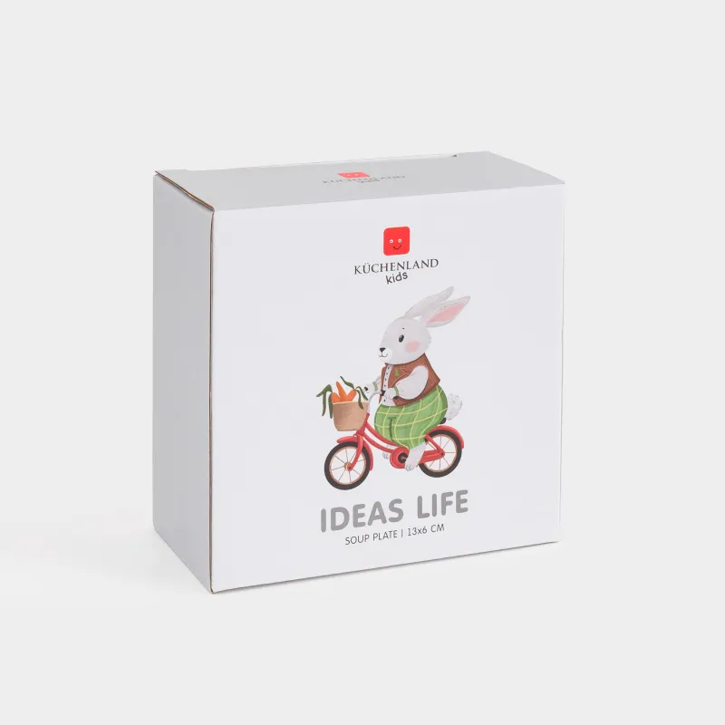 Балаларға арналған сорпа тәрелкесі, 13х6 см, фарфор N, ақ, Велосипедтегі қоян, Ideas life, image-4