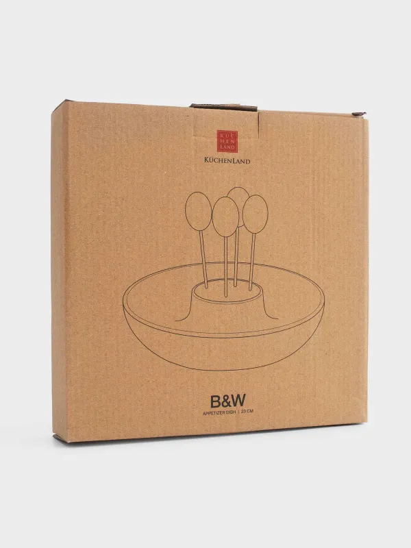 Блюдо для закусок, 23 см, со шпажками, фарфор P/дерево, бело/черное, B&W, image-4