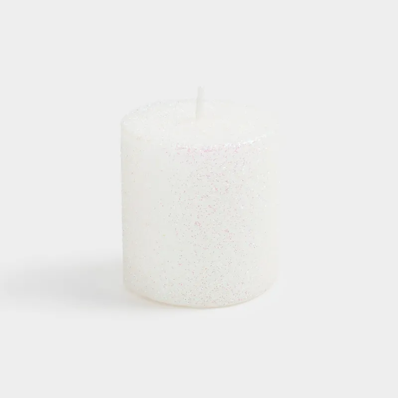 Шам, 6 см, 2 дана, цилиндрлік, жылтырақтары бар, ақ, Sparkly candle, image-2