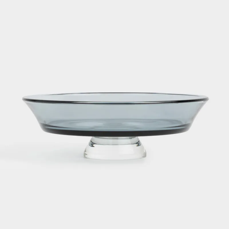 Блюдо на ножке, 20х7 см, стекло, серое, Clear grey