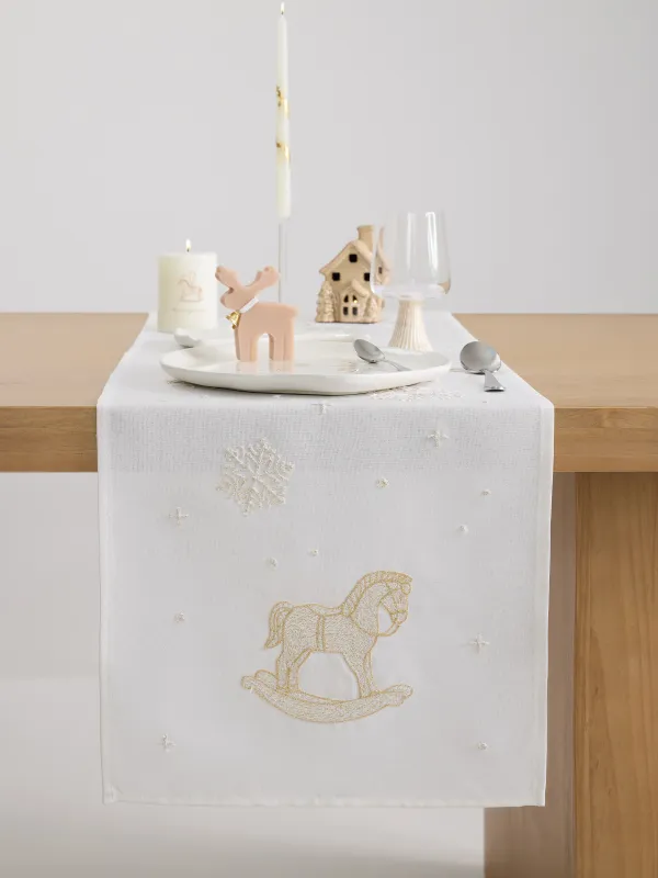 Үстел төсеніші, 40х160 см, полиэстер, сүт түстес, Жылқы, Snow horse, image-5