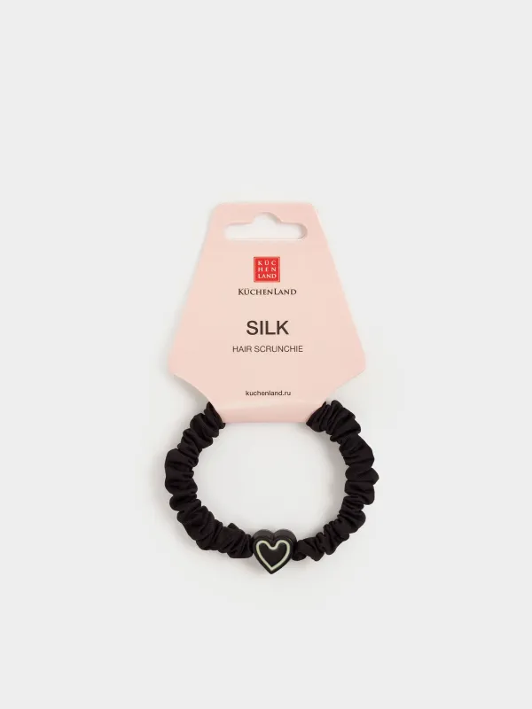 Резинка для волос, 5 см, сатин/пластик, черная, Сердце, Silk, image-3