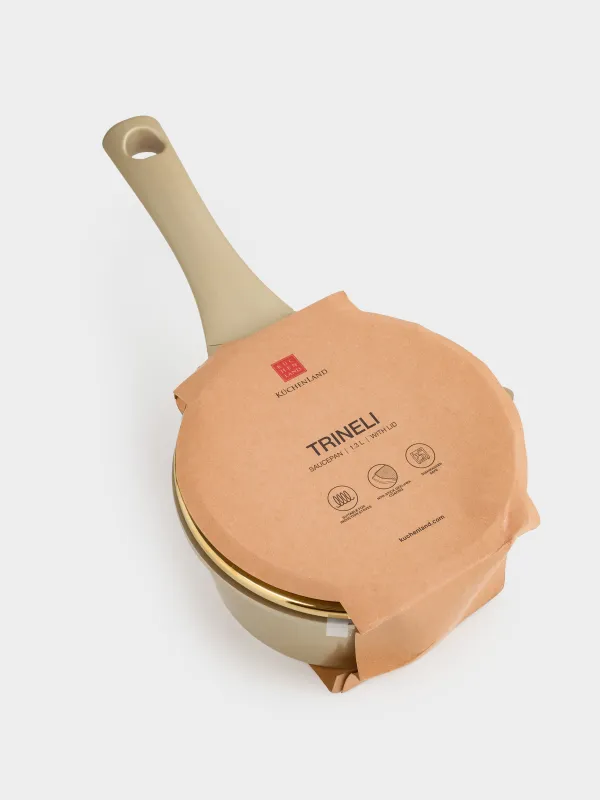 Ковш, 16 см, 1,3 л, с крышкой, с покрытием, алюминий, золотистый, Trineli, image-6