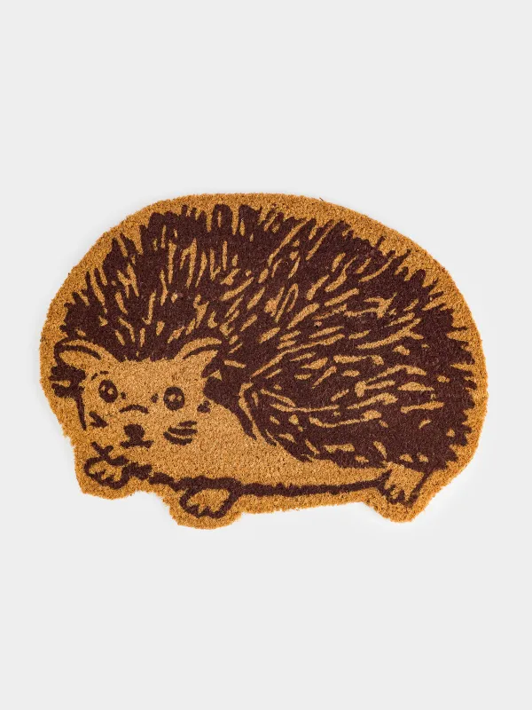 Коврик придверный, 45х60 см, кокос/ПВХ, фигурный, коричневый, Еж, Forest animals, image-0