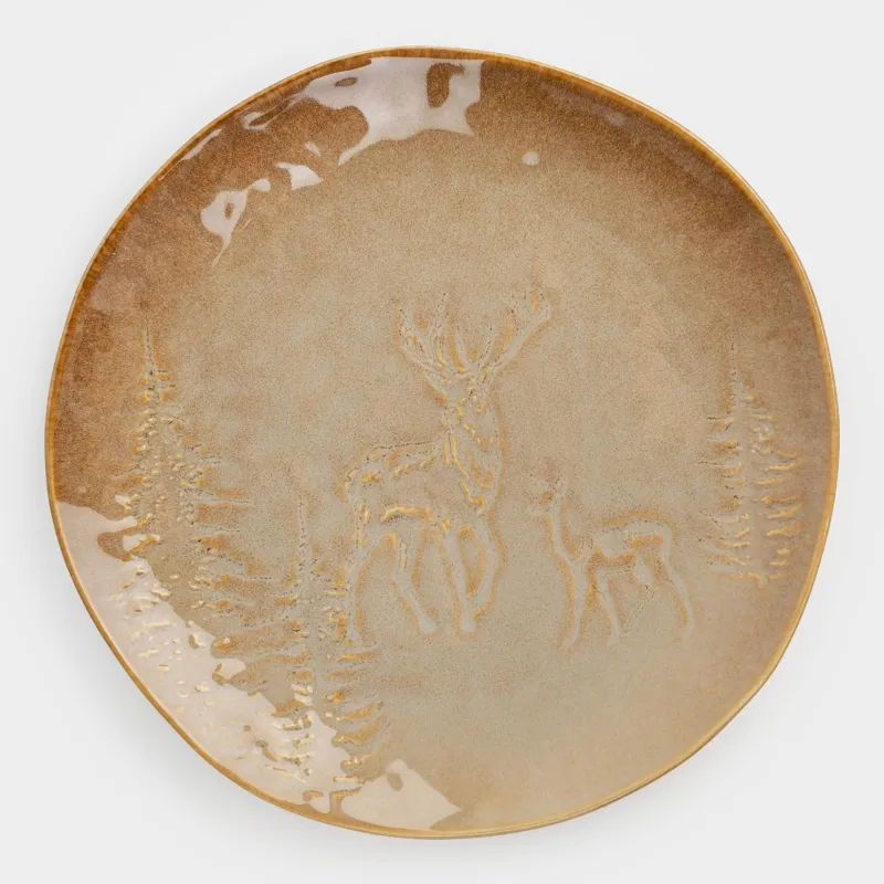 Түскі ас тәрелкесі, 27 см, керамика, жасыл, Бұтақтардағы шырша бүршіктері, Snowy forest