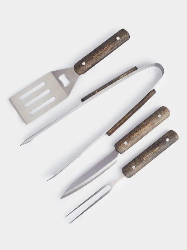 Барбекю жинағы, 4 PR, былғары қаптамада, болат / ағаш / эко былғары, барбекю, image-1