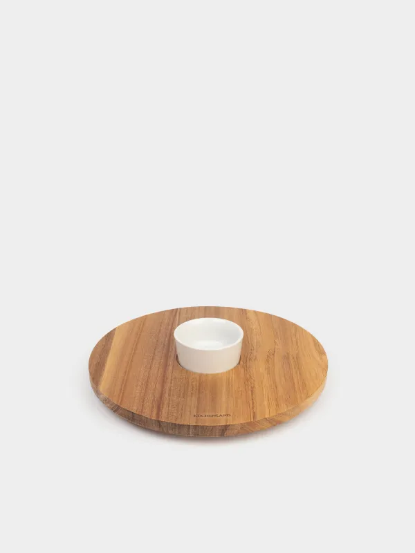 Дәмтатымдарға арналған табақ, 30 см, пиаласы бар, айналмалы, ағаш/фарфор P, Noble tree, image-1