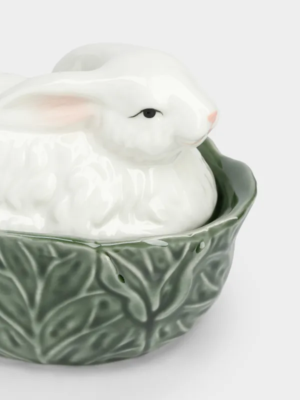 Сақтау ыдысы, 16х13 см, 450 мл, фарфор Р, сүт түстес және жасыл, Қырыққабат ішіндегі қоян, Cabbage, image-1