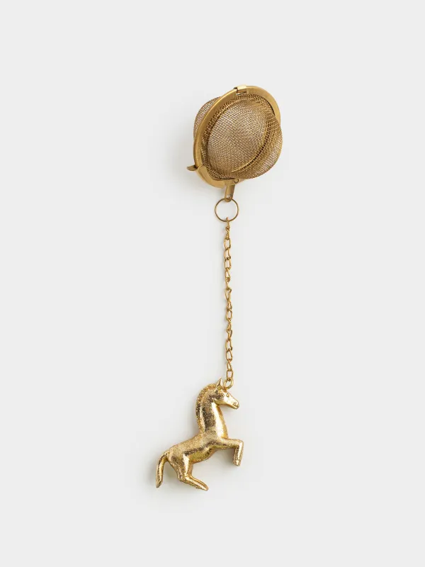 Сито для заваривания чая, 18 см, сталь/полирезин, Золотистая лошадь, Horse gold, image-1