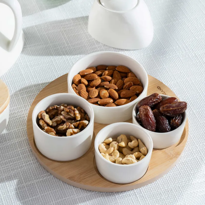 Тіскебасар жинағы, 4 зат, түпқоймада, керамика/бамбук, ақ, дөңгелек тостағандар, Bamboo, image-4