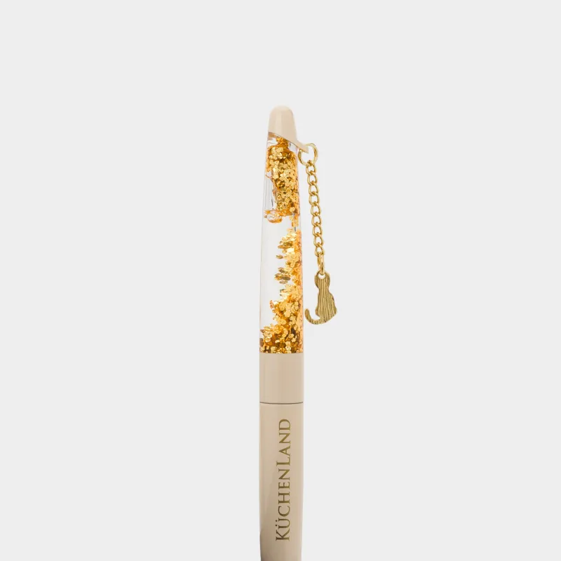 Ручка шариковая, 15 см, с подвеской, металл, бежевая, Кот, Draw figure, image-2