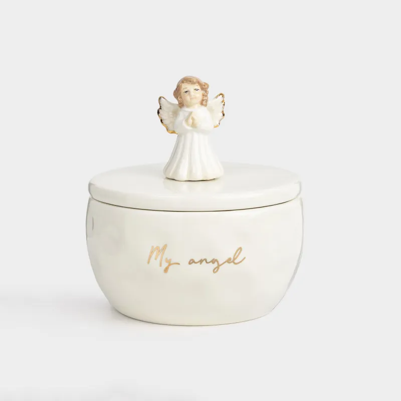 Зергерлік қорап, 11х11 см, керамика, сүт және алтын түстес, My angel, Angel
