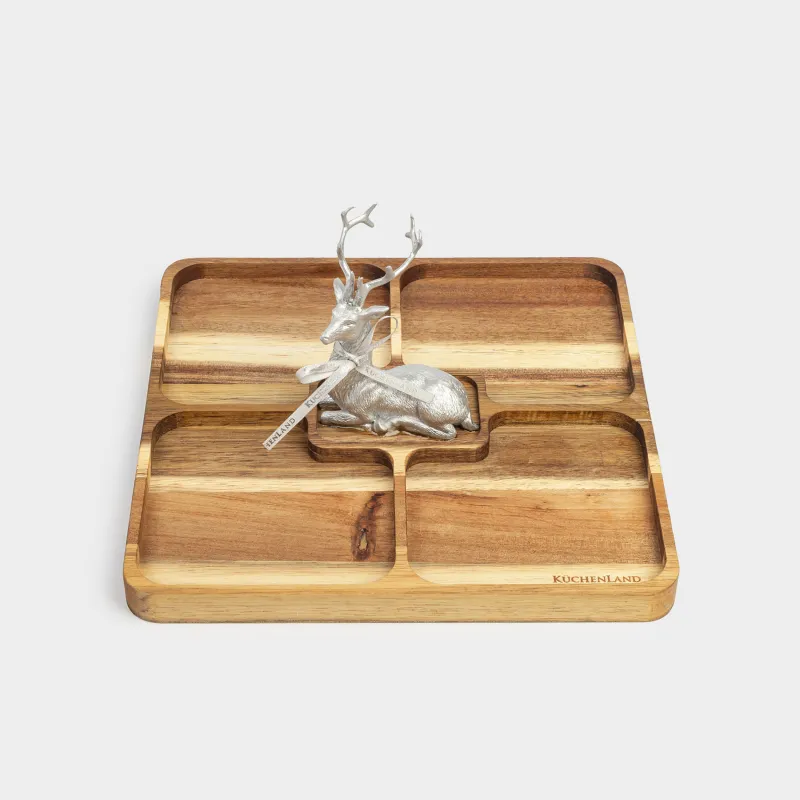 Бөлімі бар тәрелке, сәнделген, 25х25 см, 4 бөлім, ағаш/полирезин, Қоңыр бұғы, Noble tree