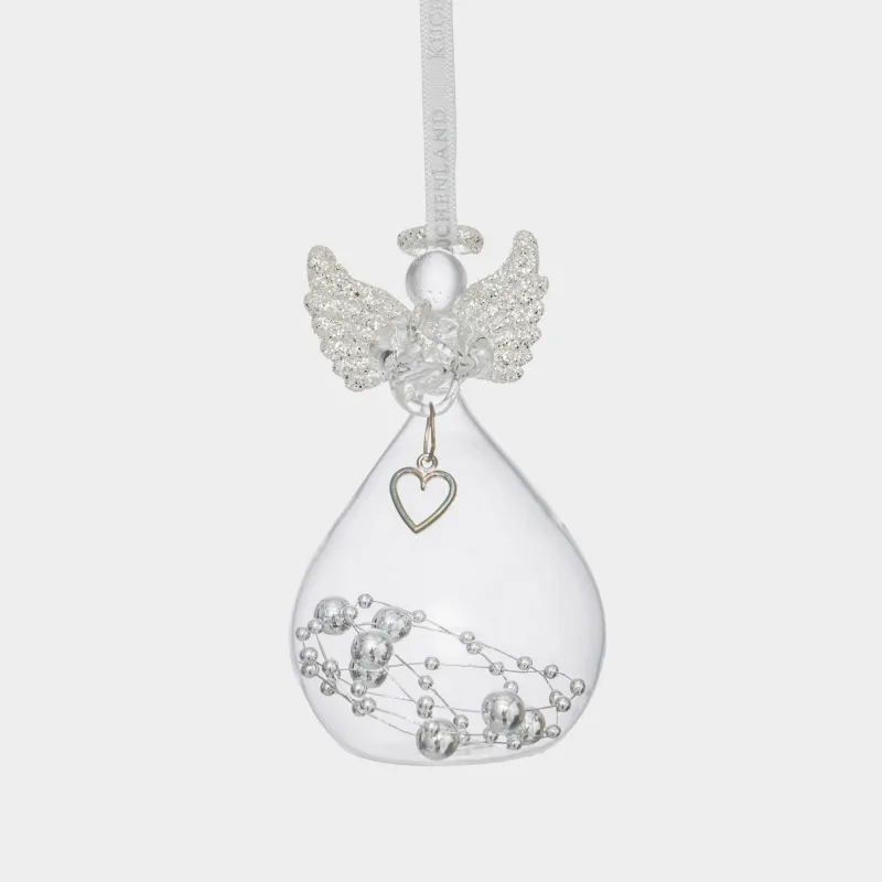 Шырша ойыншығы, 9 см, шыны, жылтырақтары бар, күміс, Періште, Angel Statuette