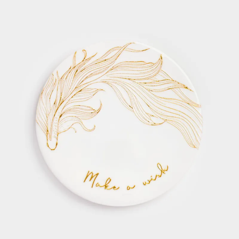 Саптыаяқ тұғыры, 11 см, дөңгелек, керамика/тығын, ақ, Балық, Goldfish