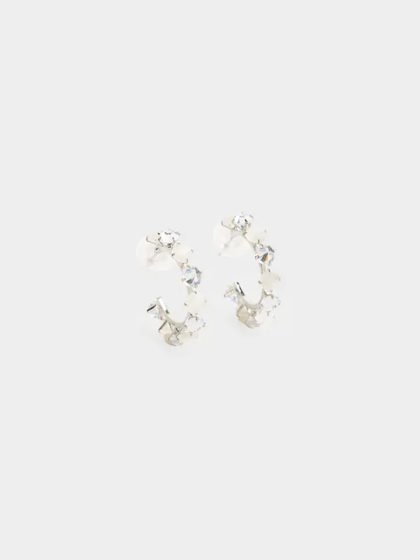 Серьги-пусеты, 3 см, 2 шт, металл/циркон/опал, серебристые, Кристаллы, Jewelry crystal, image-1