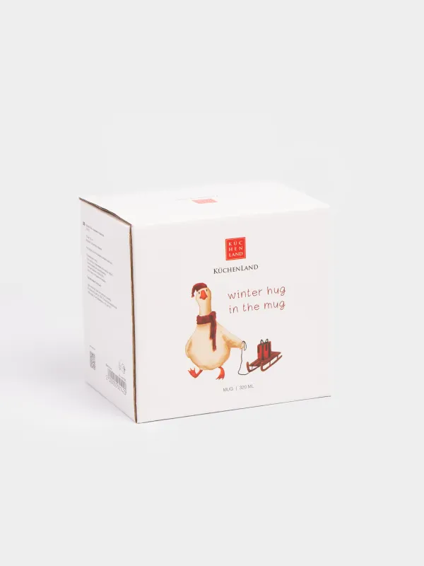 Кружка, 320 мл, керамика, бело-бордовая, Гусь с санками и подарком, Goose, image-4