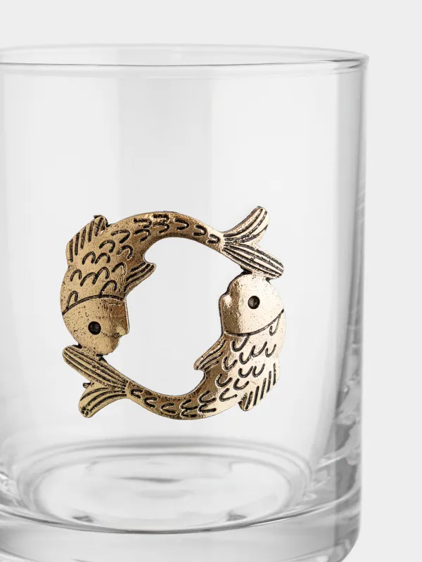 Стакан для виски, 10 см, 340 мл, стекло/металл, золотистый, Рыбы, Zodiac, image-1
