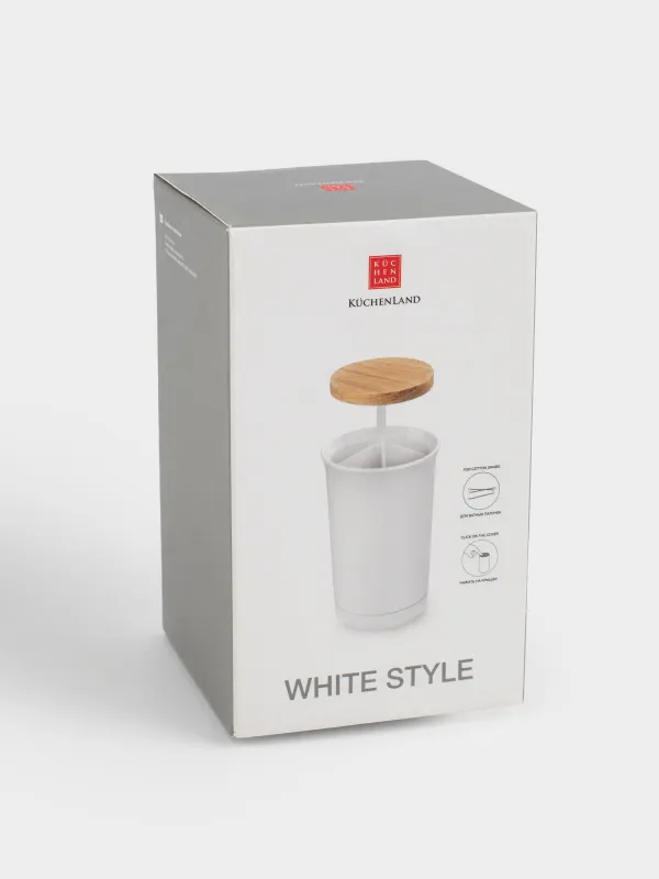 Мақта тампонының контейнері, 12 см, пластик/резеңке ағаш, ақ, White style, image-4