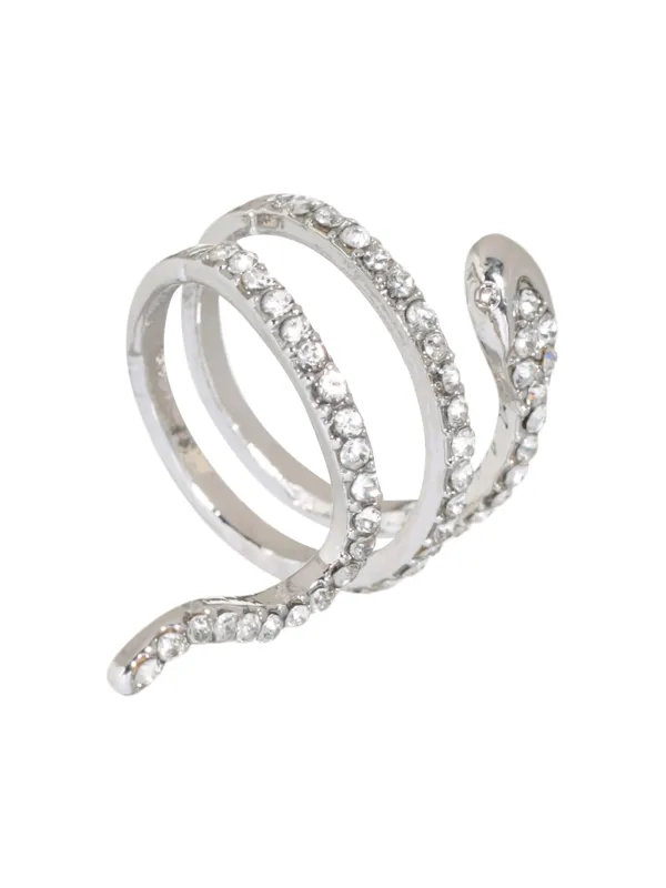 Кольцо, р. S-M, единый размер, металл/стразы, серебристое, Змея, Jewelry crystal, image-1