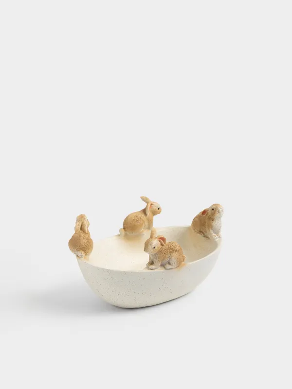 Сәндік ыдыс, 18х13х9 см, полирезин, ақ және қоңыр, Қояндар, Easter lace, image-5