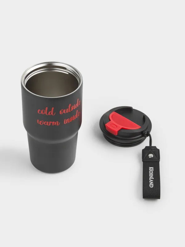 Термосаптыаяқ, 600 мл, бауы бар, болат/пластик/тоқыма, қара және қызыл, Story, image-6