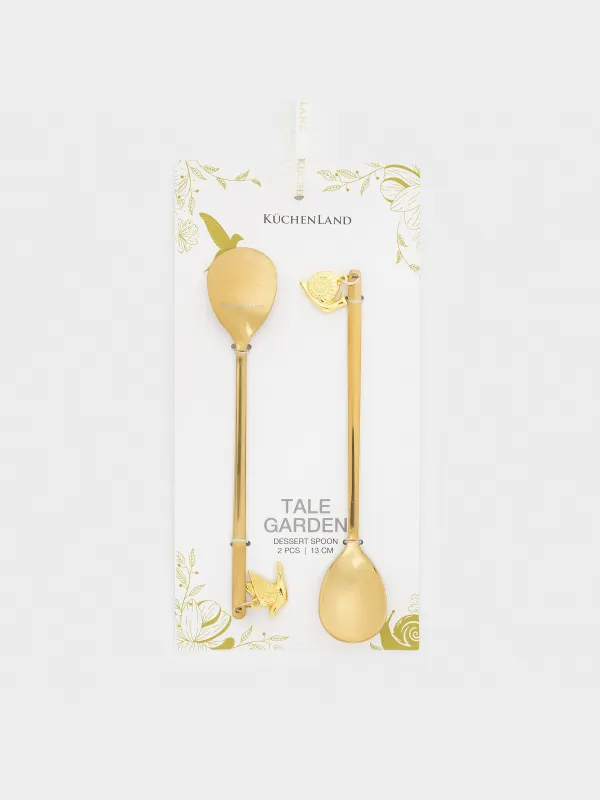 Ложка десертная, 13 см, 2 шт, сталь, золотистая, Птица/Улитка, Tale garden, image-4