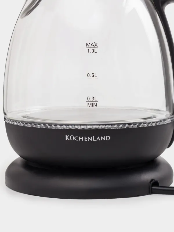 Электр шайнек, 1 л, 900-1100 Вт, шыны Б/пластик, жарықпен, қара, Progress plus, image-5