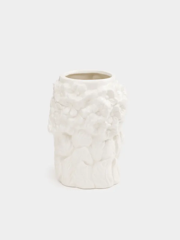 Гүл вазасы, 17 см, сәндік, керамика, сүт түстес, Гүлдер арасындағы әйел беті, Girls, image-1