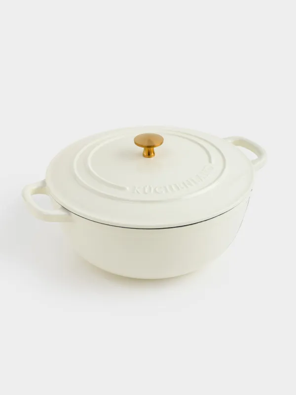 Казан, 27 см, 4,5 л, с крышкой, чугун, молочный, Light kitchen, image-1