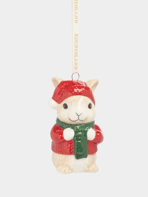 Шырша ойыншығы, 7 см, керамика, Қалпақ пен шарф таққан қоян, Figure christmas, image-0